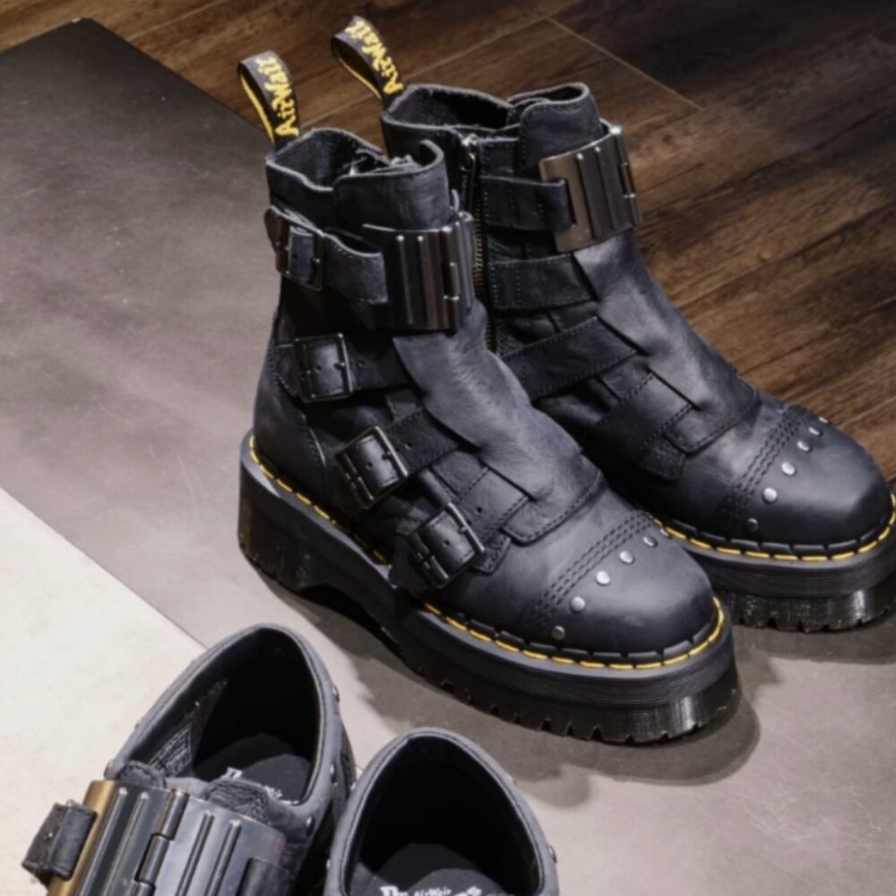 Dr. Martens Jadon Hinge Buckle Leather Platform Boots MSRP$320 Limited Edition